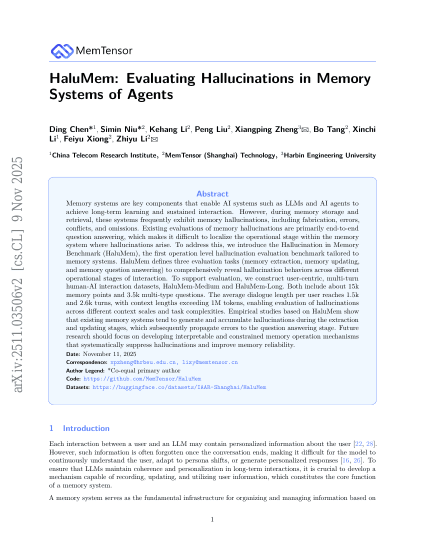 HaluMem：评估Agent记忆系统中的幻觉