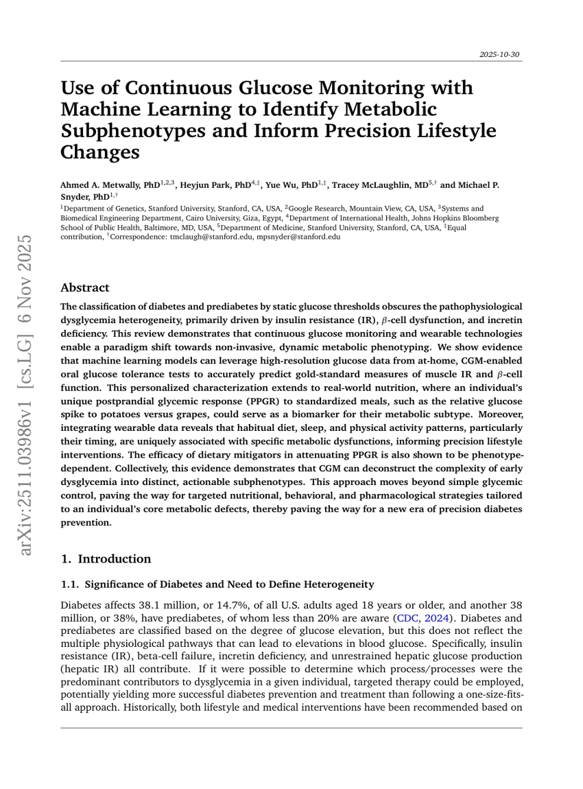基于机器学习的连续血糖监测用于识别代谢亚表型并指导精准生活方式干预