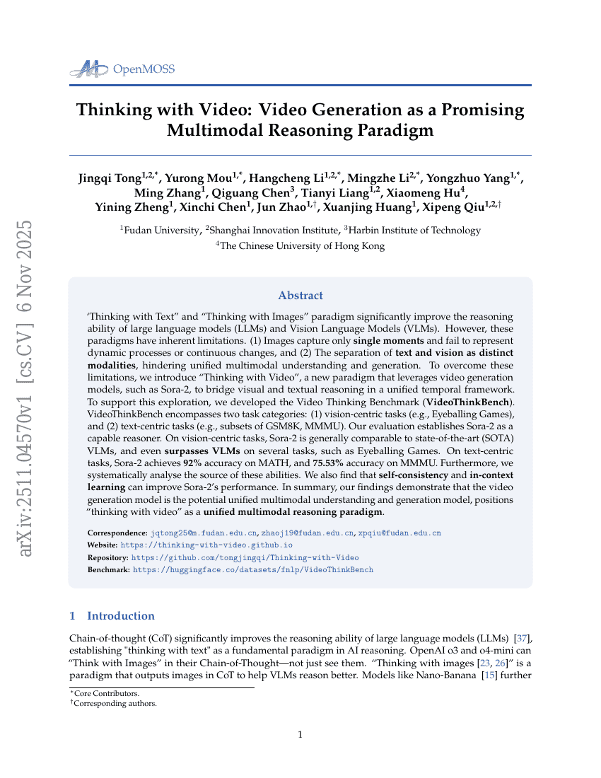 基于视频的思考：视频生成作为一种有前景的多模态推理范式