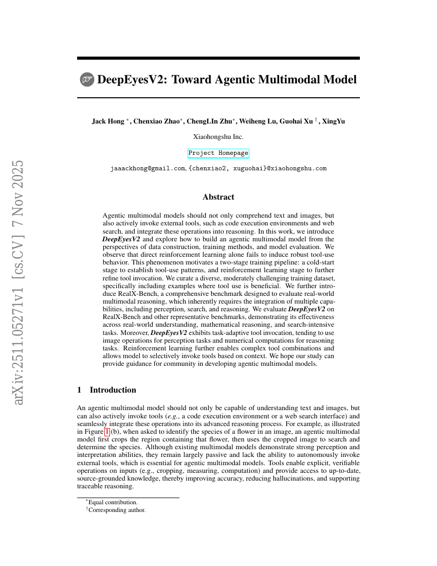 DeepEyesV2：迈向代理型多模态模型