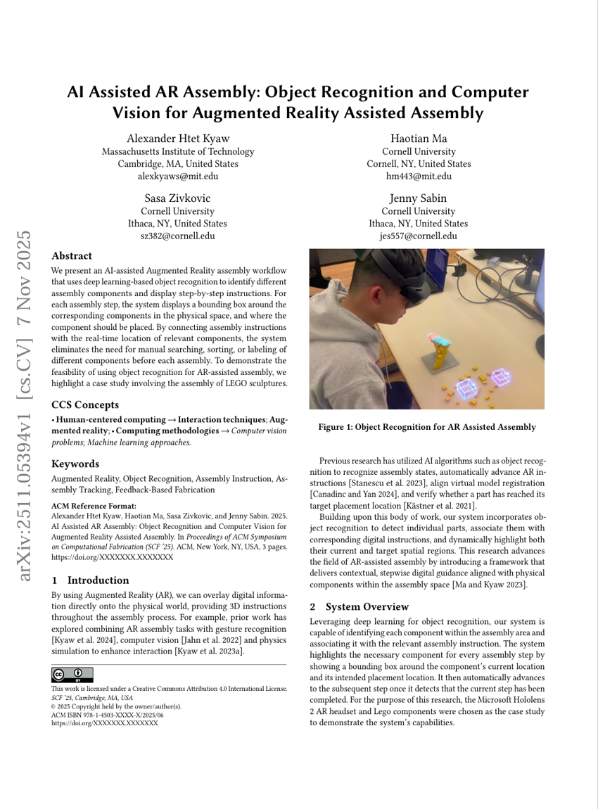 AI辅助的AR装配：用于增强现实辅助装配的物体识别与计算机视觉
