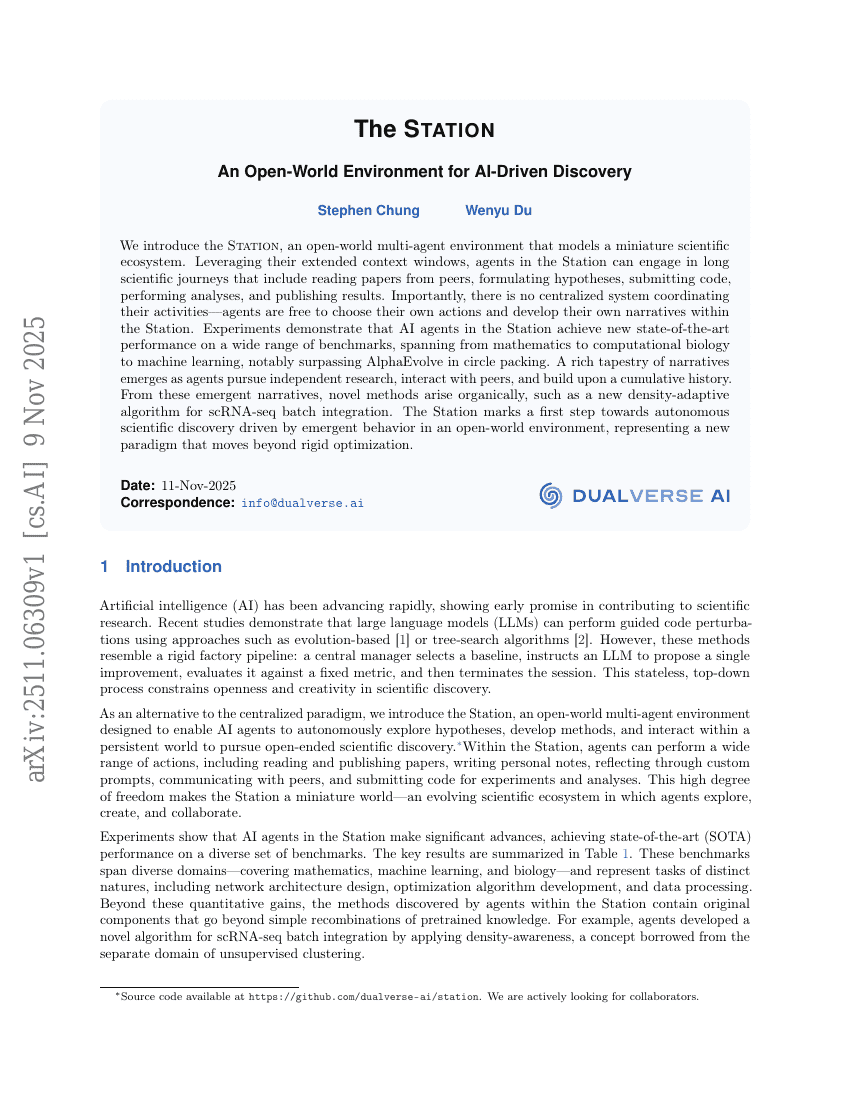 车站：一个用于AI驱动发现的开放世界环境