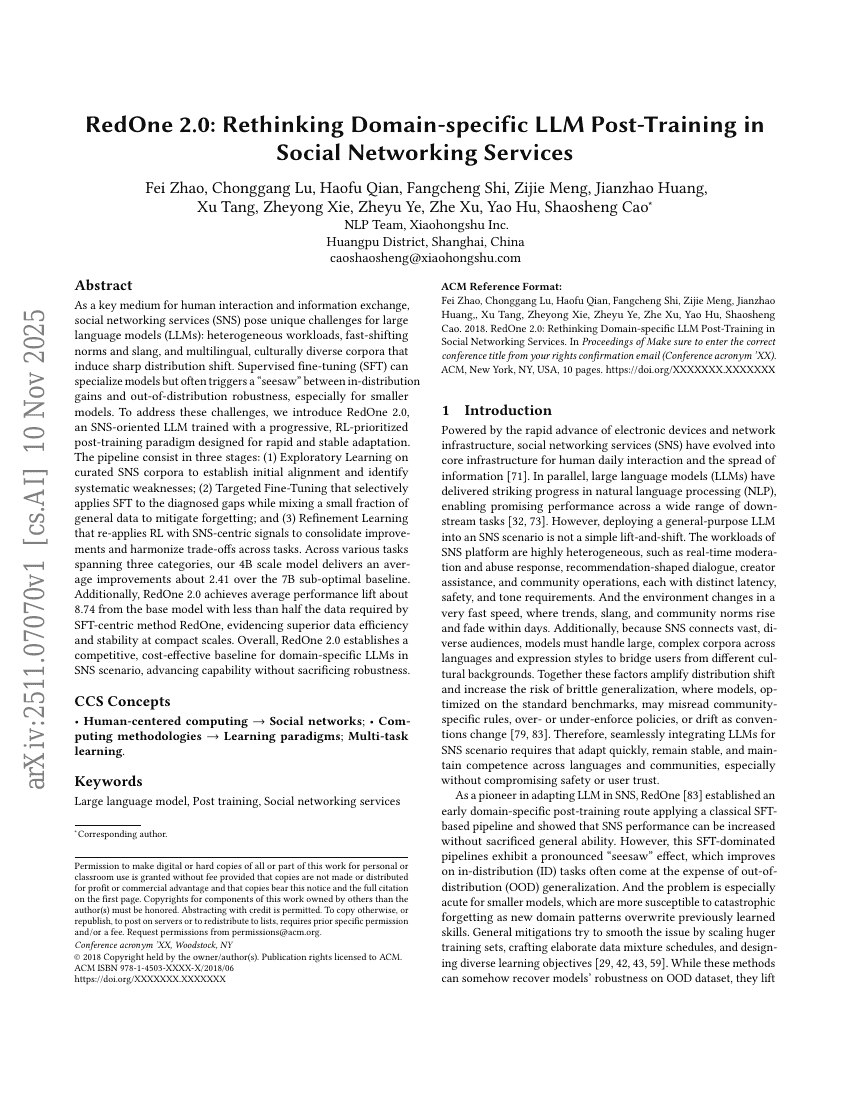 RedOne 2.0：重新思考社交网络服务中的领域特定LLM后训练