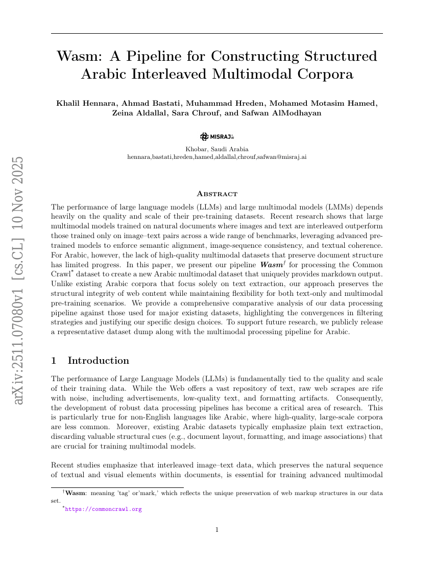 Wasm：构建结构化阿拉伯语交错多模态语料库的流水线