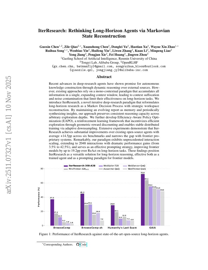 IterResearch：通过马尔可夫状态重构重新思考长时域Agent