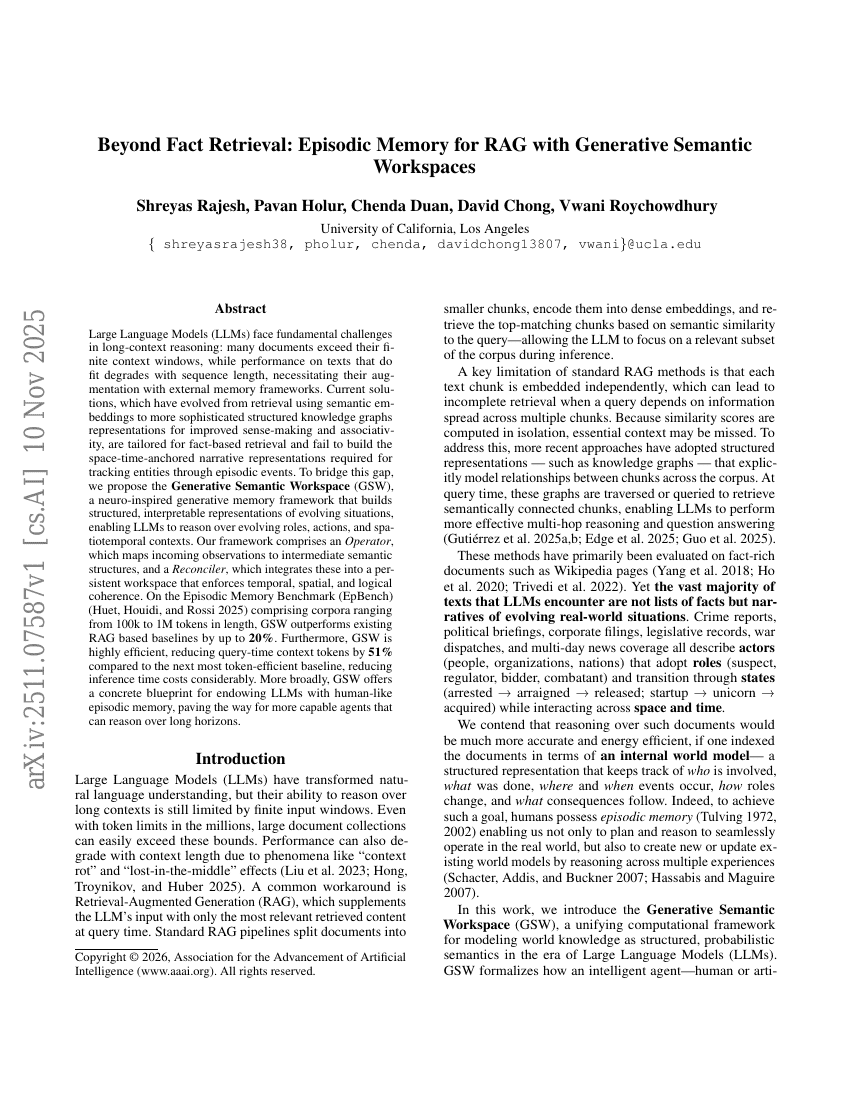 超越事实检索：基于生成语义空间的RAG情景记忆