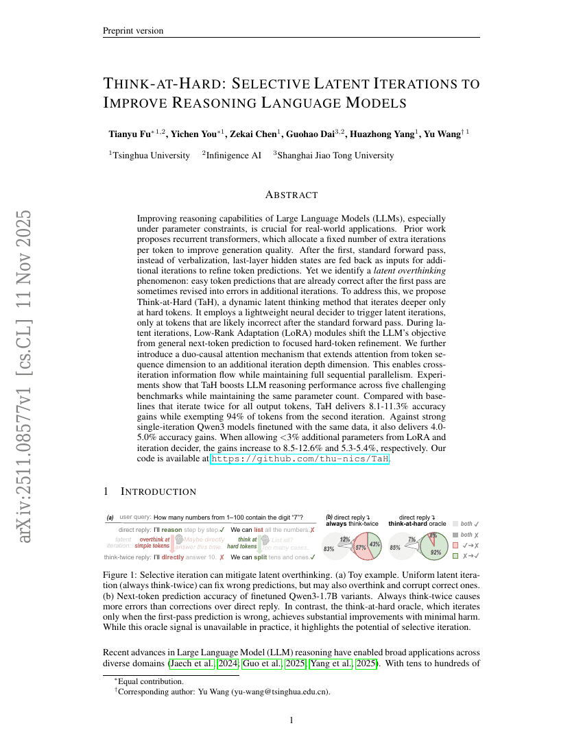 Think-at-Hard：通过选择性潜在迭代提升推理型语言模型