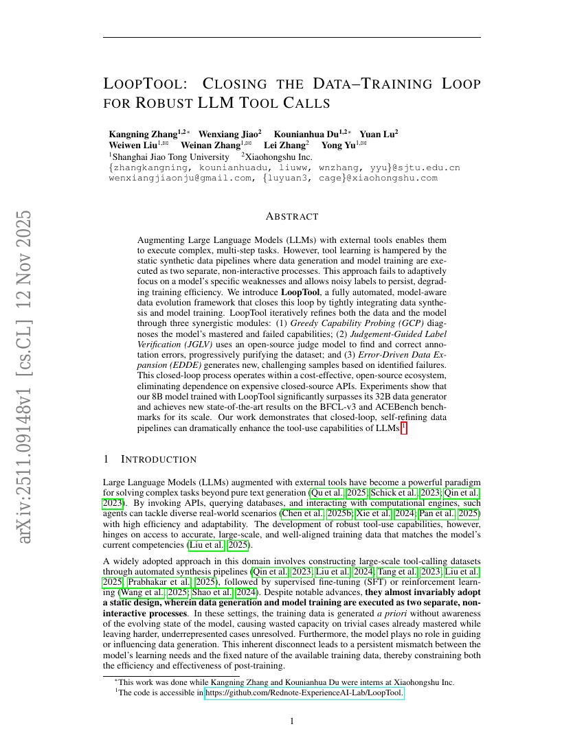 LoopTool：用于鲁棒LLM工具调用的数据-训练闭环