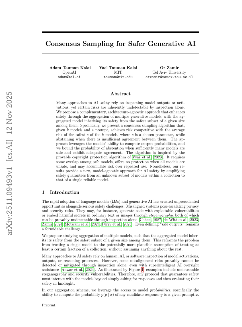 更安全的生成式AI的共识采样