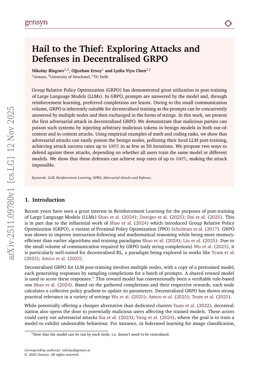 Hail to the Thief：探索去中心化GRPO中的攻击与防御