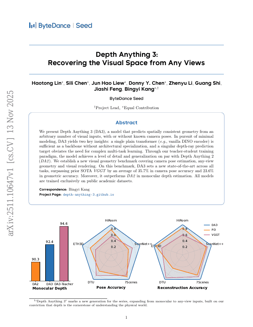 Depth Anything 3：从任意视角恢复视觉空间