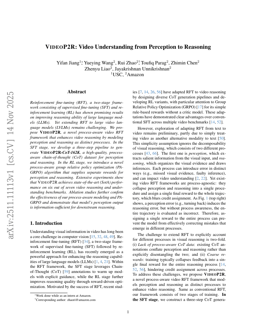 VIDEOP2R：从感知到推理的视频理解