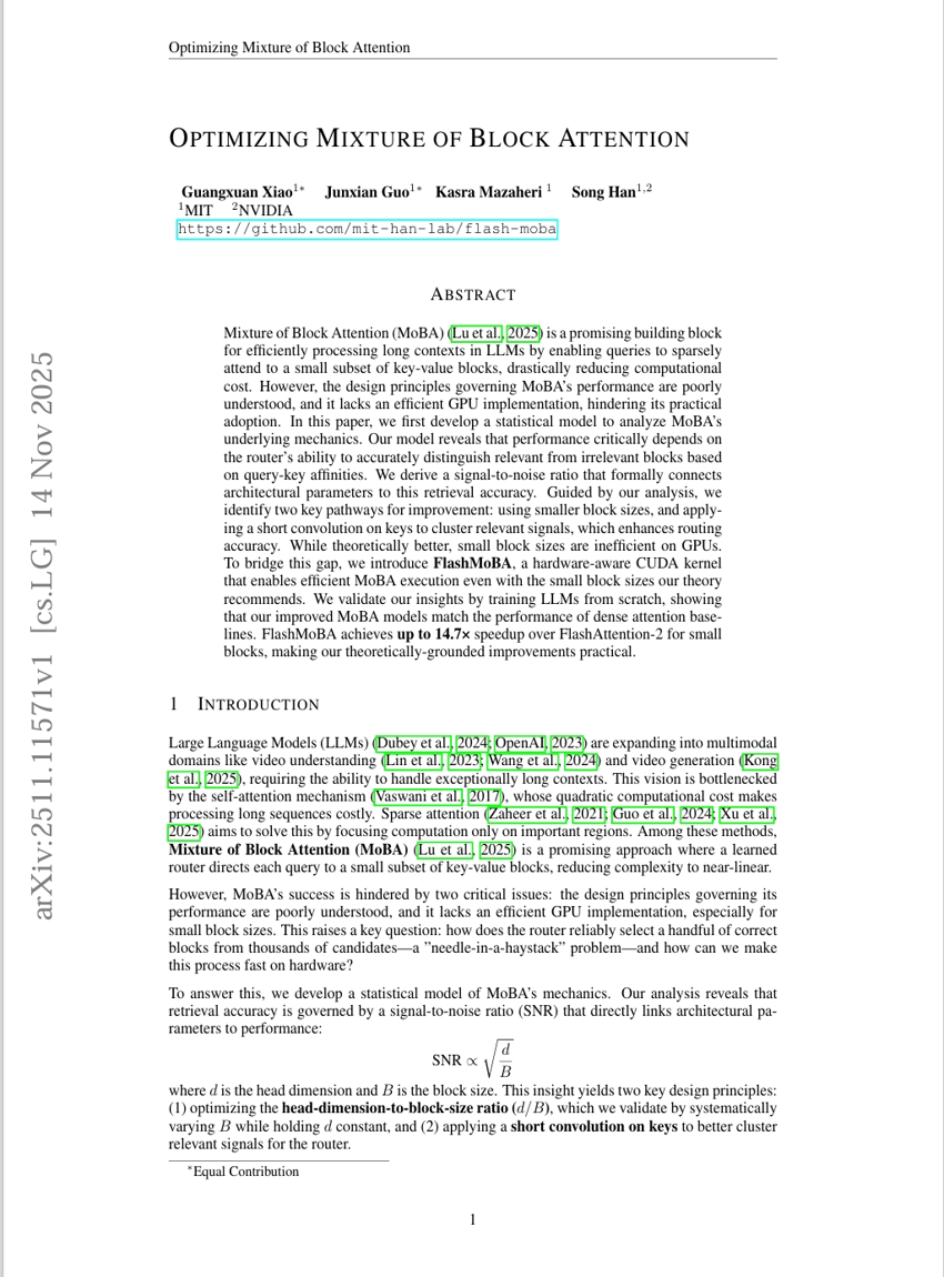 Optimizing Mixture of Block Attention