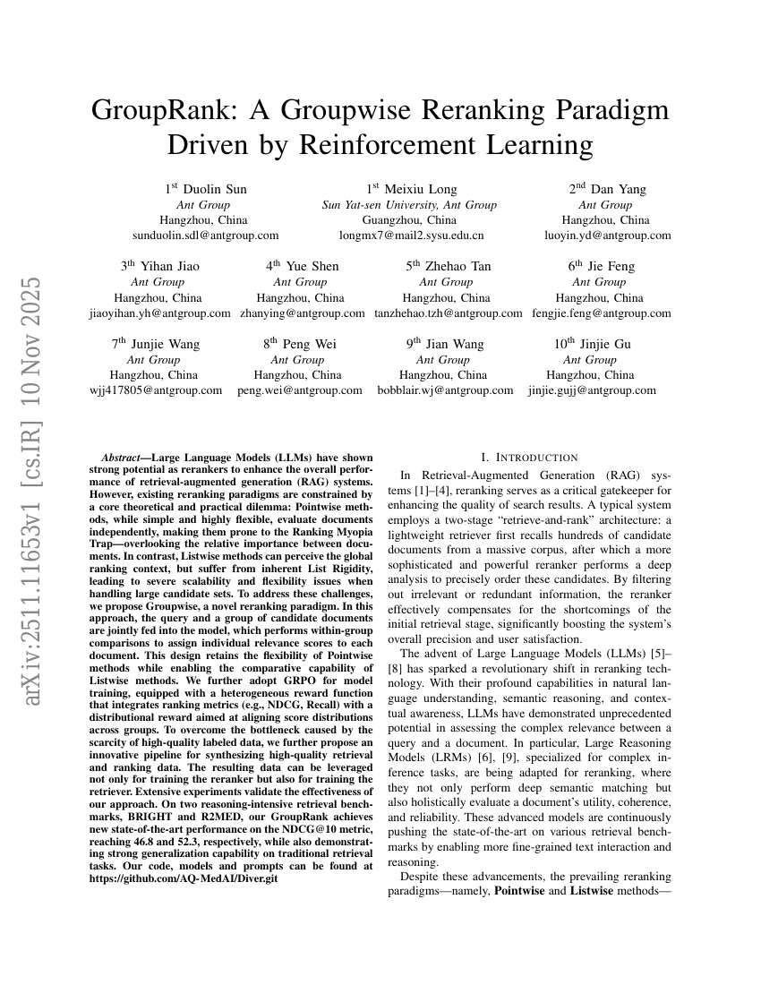 GroupRank：一种由强化学习驱动的分组重排序范式