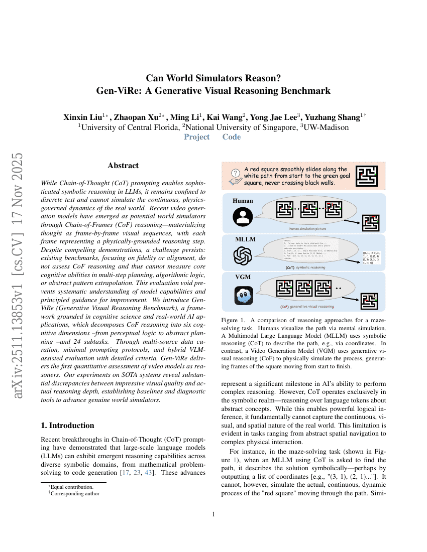 世界模拟器能进行推理吗？Gen-ViRe：一个生成式视觉推理基准