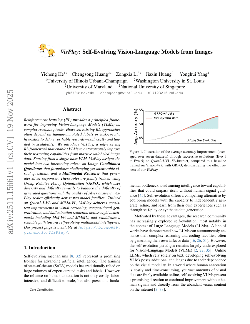 VisPlay：从图像中自演化视觉-语言模型