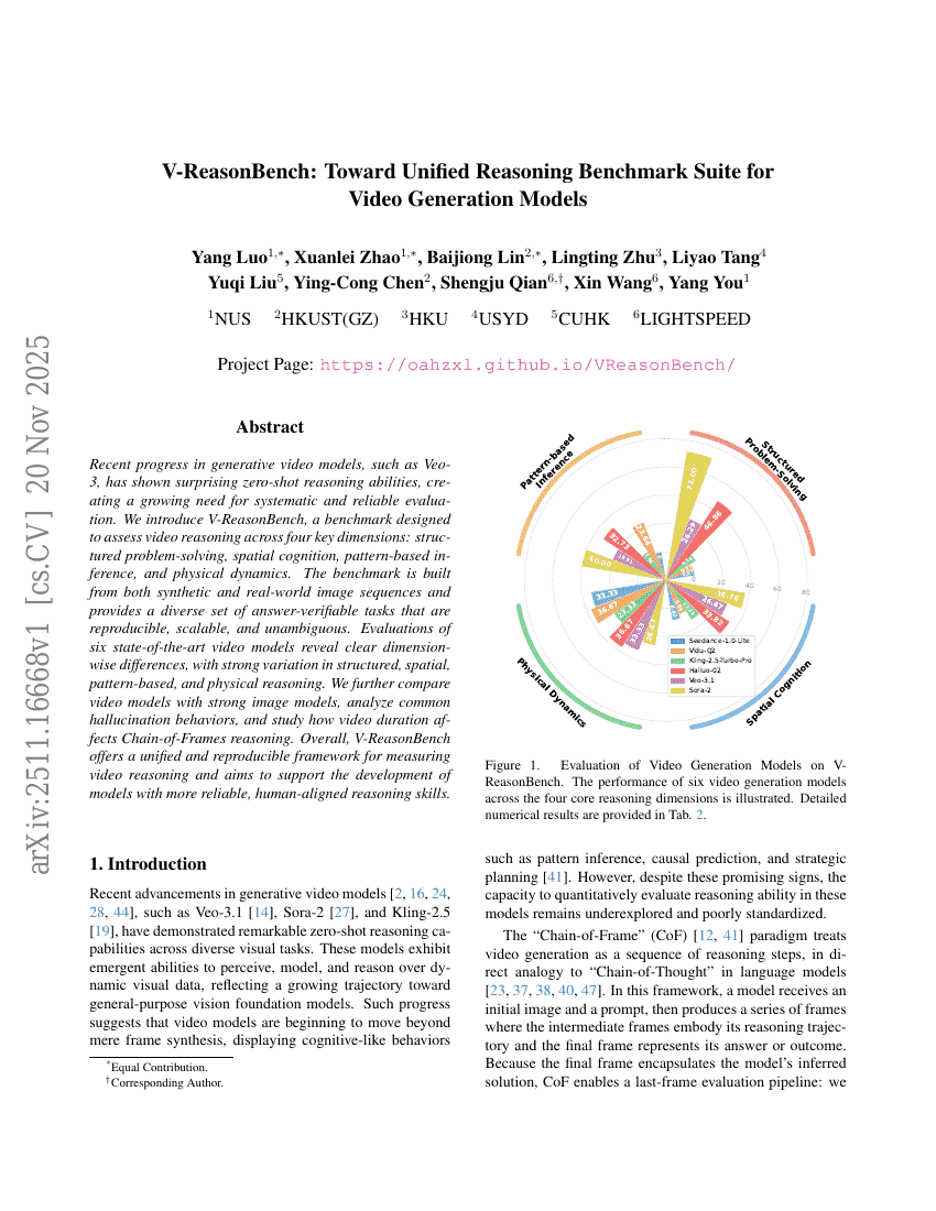 V-ReasonBench：面向视频生成模型的统一推理基准测试套件