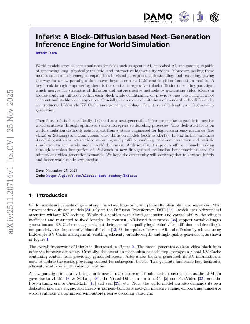Inferix：一种基于块扩散的下一代推理引擎，用于世界模拟