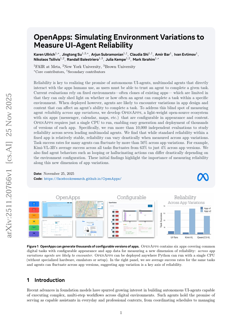 OpenApps: Simulating Environment Variations to Measure UI-Agent Reliability