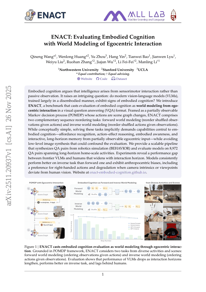 ENACT: Evaluating Embodied Cognition with World Modeling of Egocentric Interaction