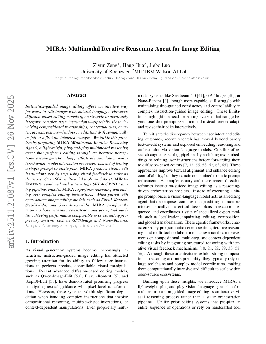 MIRA: Multimodal Iterative Reasoning Agent for Image Editing