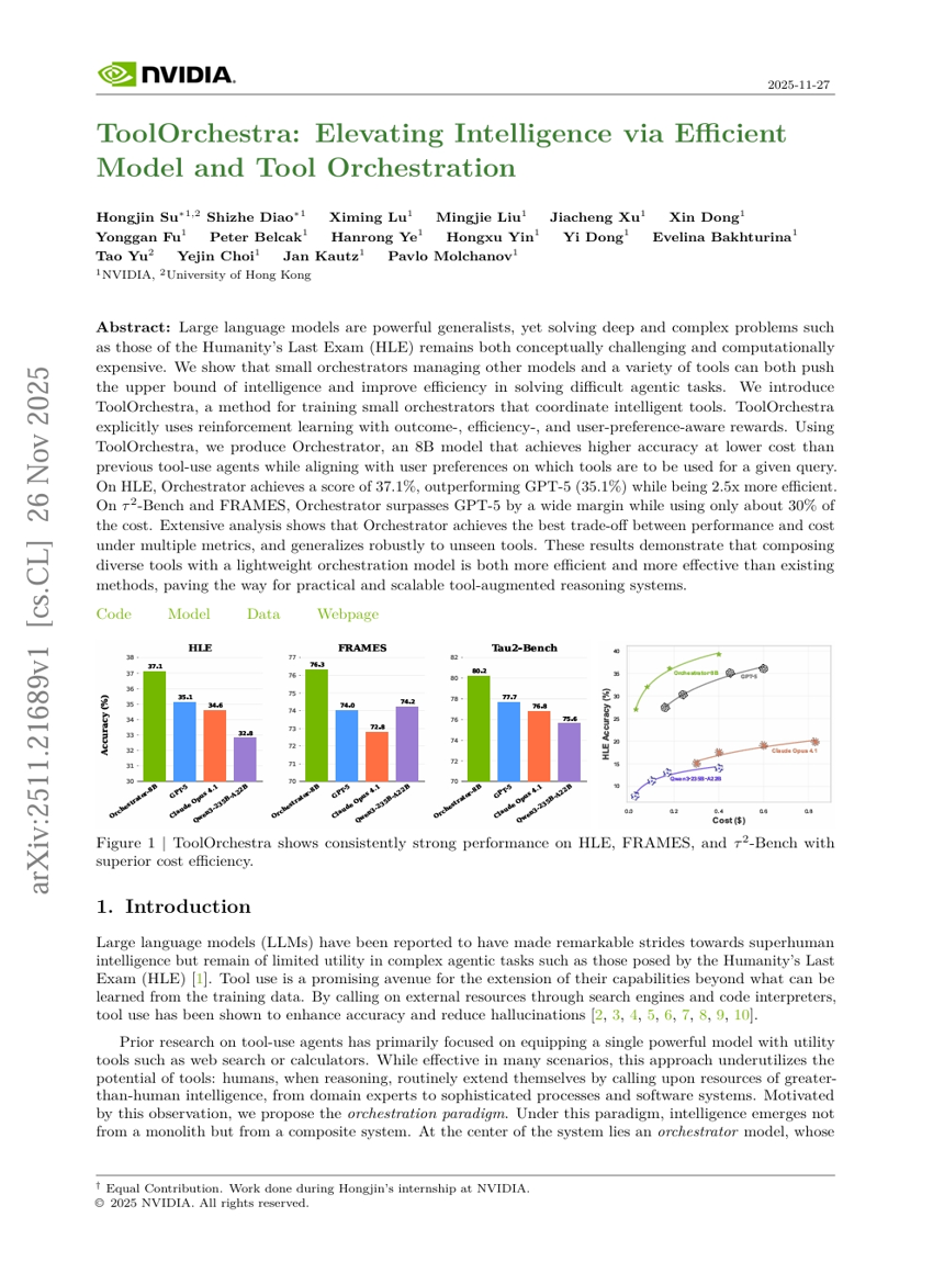 ToolOrchestra：通过高效的模型与工具编排提升智能