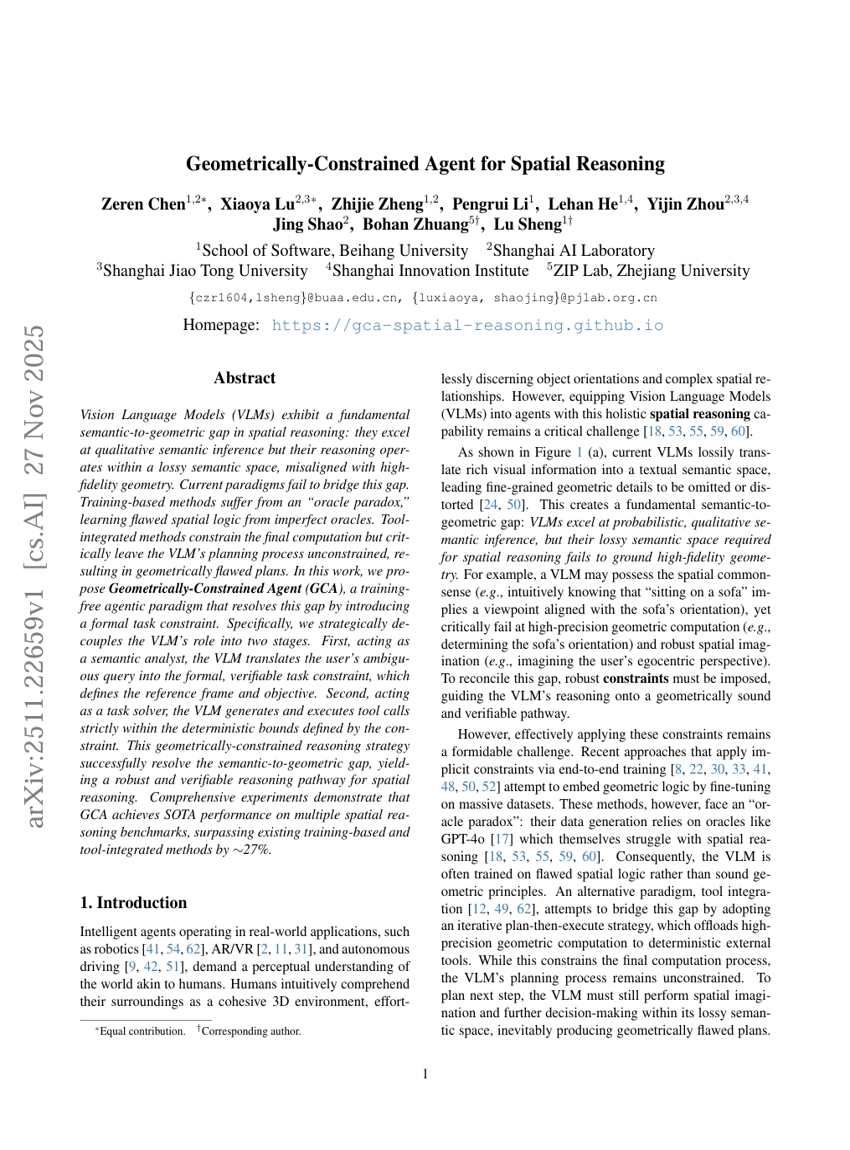 Geometrically-Constrained Agent for Spatial Reasoning