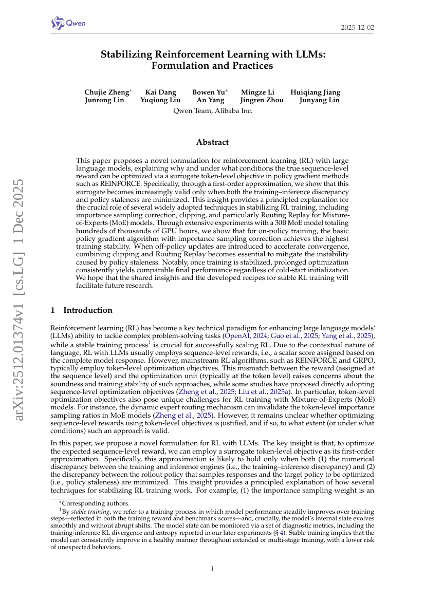 Stabilizing Reinforcement Learning with LLMs: Formulation and Practices