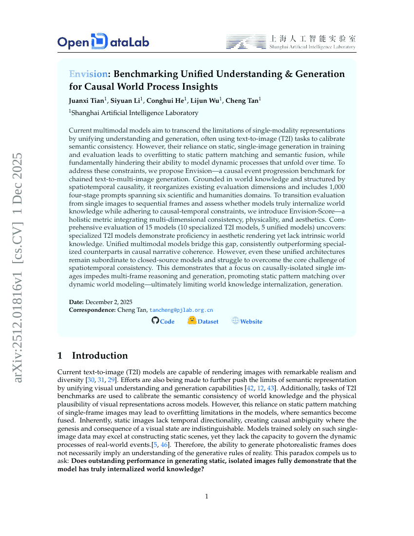 Envision: Benchmarking Unified Understanding & Generation for Causal World Process Insights