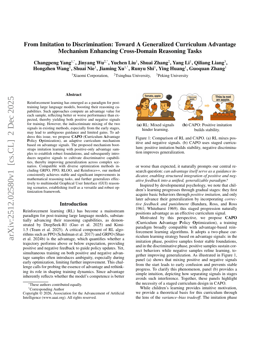 Von Nachahmung zur Unterscheidung: Ein allgemeinerer Curriculum-Vorteilsmechanismus zur Verbesserung von Cross-Domain-Reasoning-Aufgaben