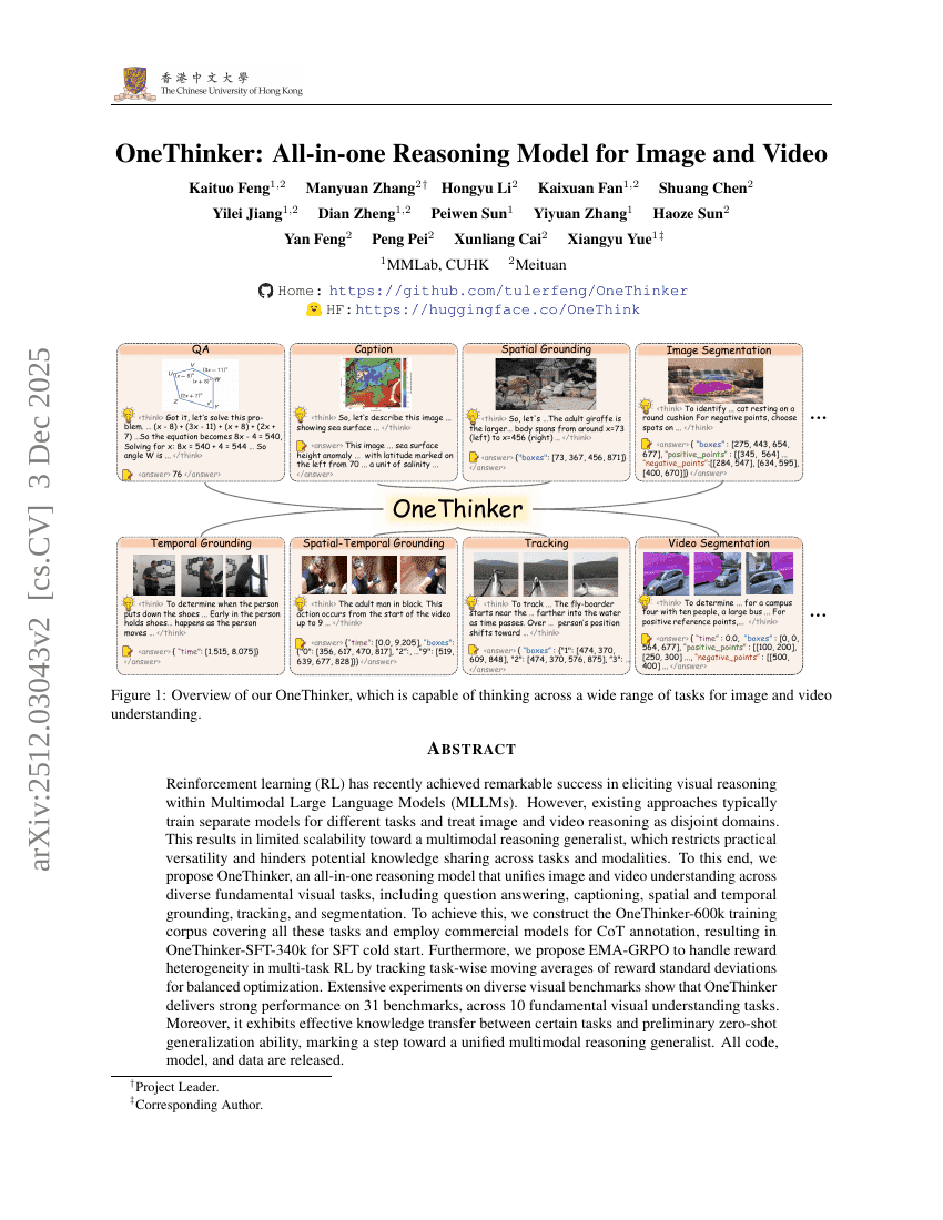 OneThinker: All-in-one Reasoning Model for Image and Video
