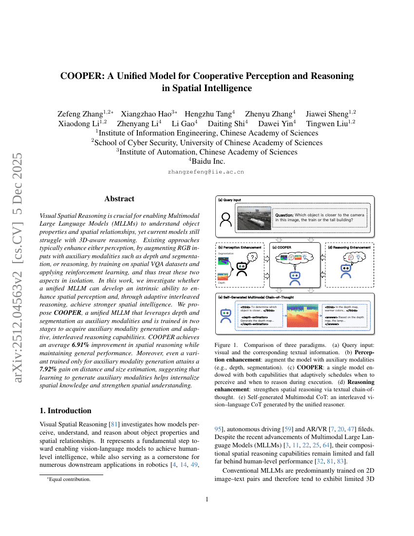 COOPER: Ein einheitliches Modell für kooperative Wahrnehmung und Schlussfolgerung in räumlicher Intelligenz