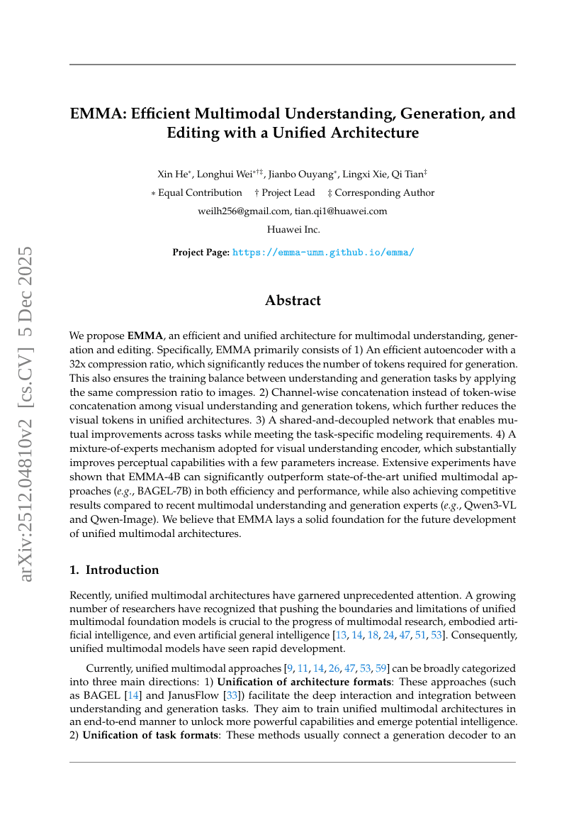 EMMA: Effiziente multimodale Verständnis, Generierung und Bearbeitung mit einer einheitlichen Architektur