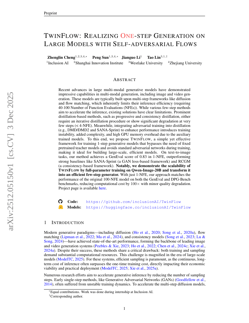 TwinFlow: Realisierung der One-step-Generierung auf großen Modellen mit selbstadversariellen Flüssen