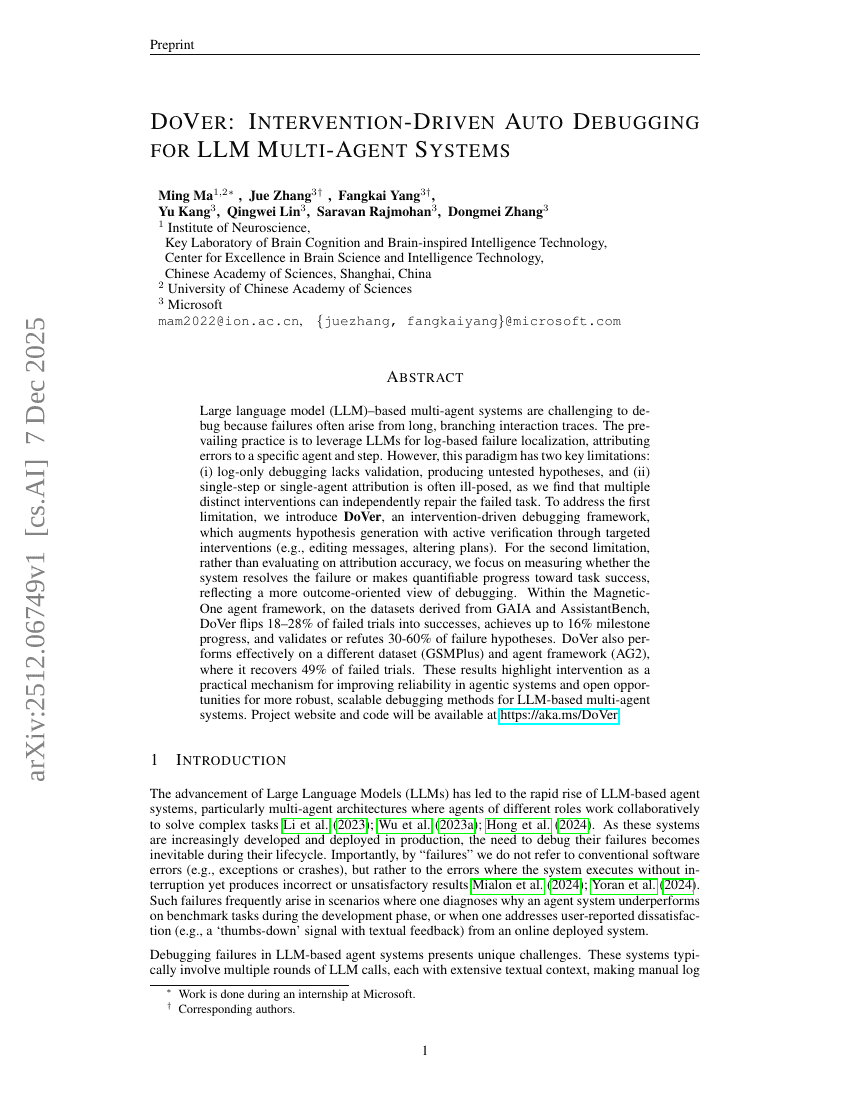 DoVer: interventionsgesteuerte automatische Fehlerbehebung für LLM-Multi-Agenten-Systeme