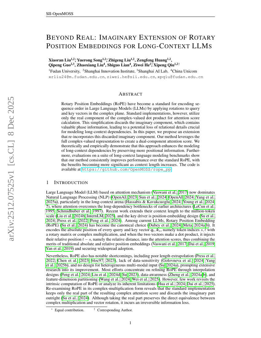 Jenseits der Realität: Imaginäre Erweiterung von Rotations-Positionsembeddings für LLMs mit langen Kontexten