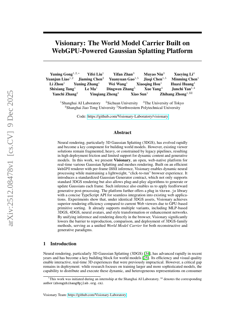 Visionär: Der Weltmodell-Träger auf Basis einer WebGPU-gesteuerten Gaussian Splatting-Plattform