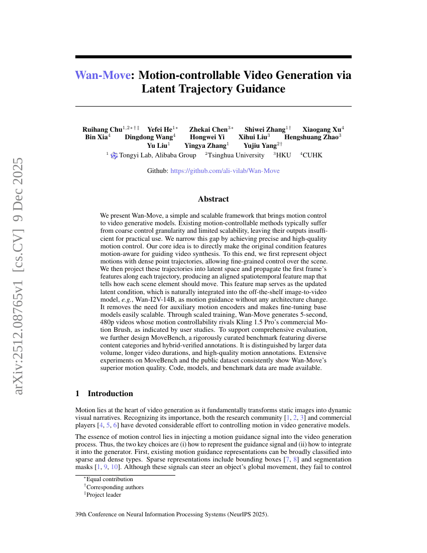 Wan-Move: bewegungssteuerbare Videoerzeugung über latente Trajektorienführung