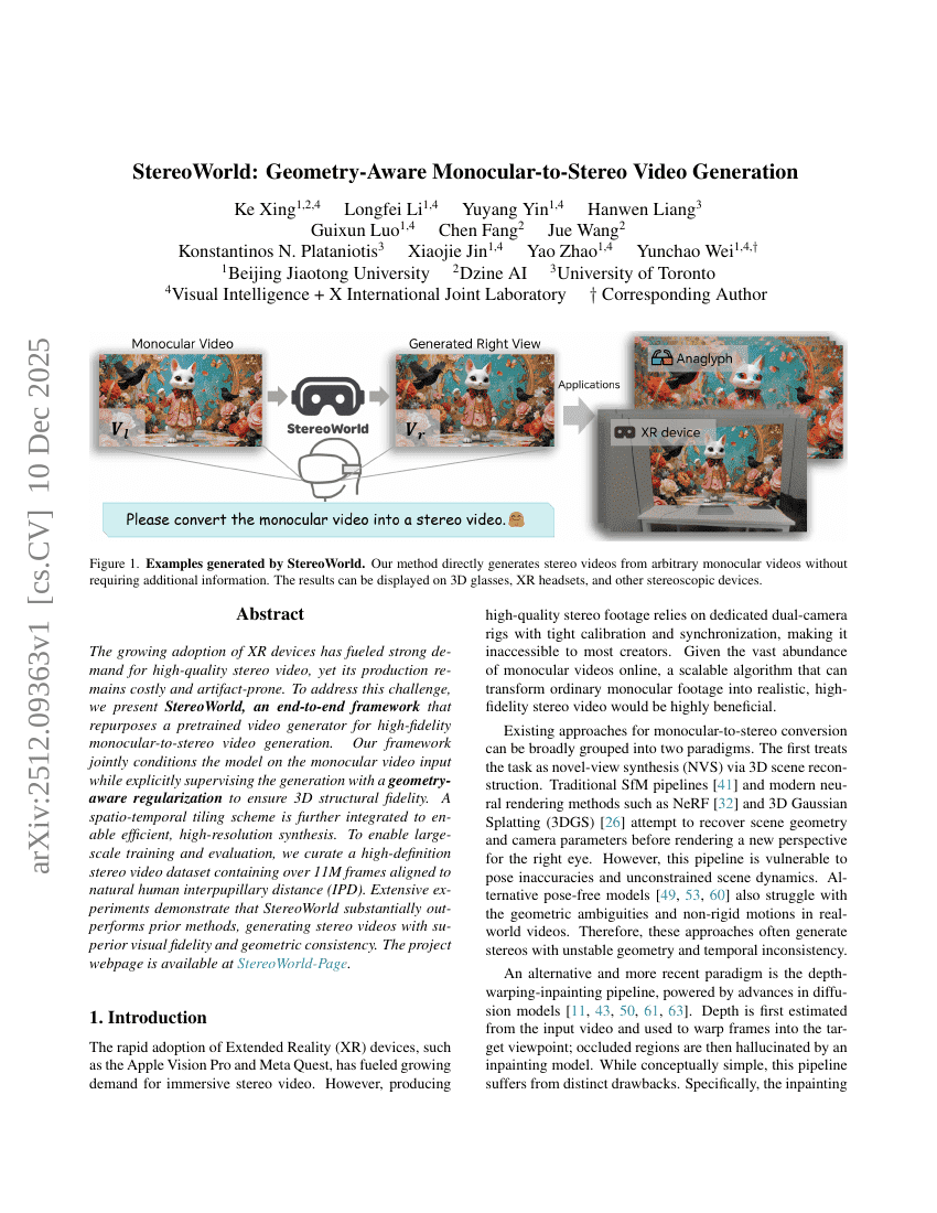 StereoWorld: geometriebewusste Monokular-zu-Stereo-Video-Generierung