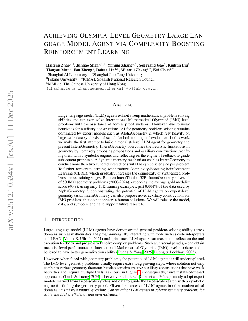 Atteindre un Agent de Modèle Linguistique Géométrique de Niveau Olympique grâce au Renforcement par Boosting de Complexité