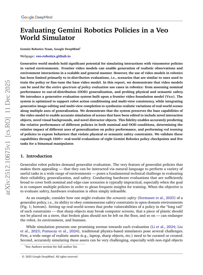 Geminiロボティクス政策のVeoワールドシミュレータにおける評価