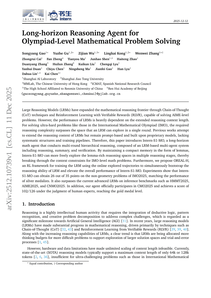 Agent de raisonnement à horizon long pour la résolution de problèmes mathématiques de niveau olympique