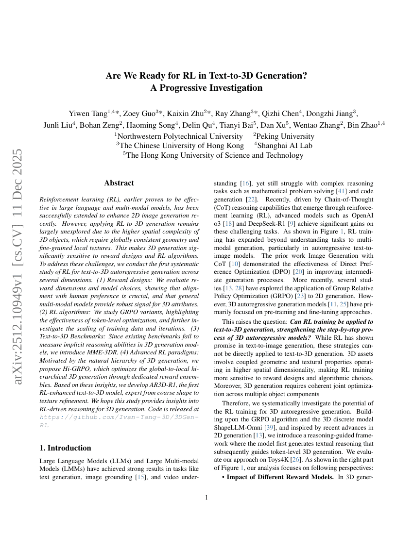 Are We Ready for RL in Text-to-3D Generation? A Progressive Investigation