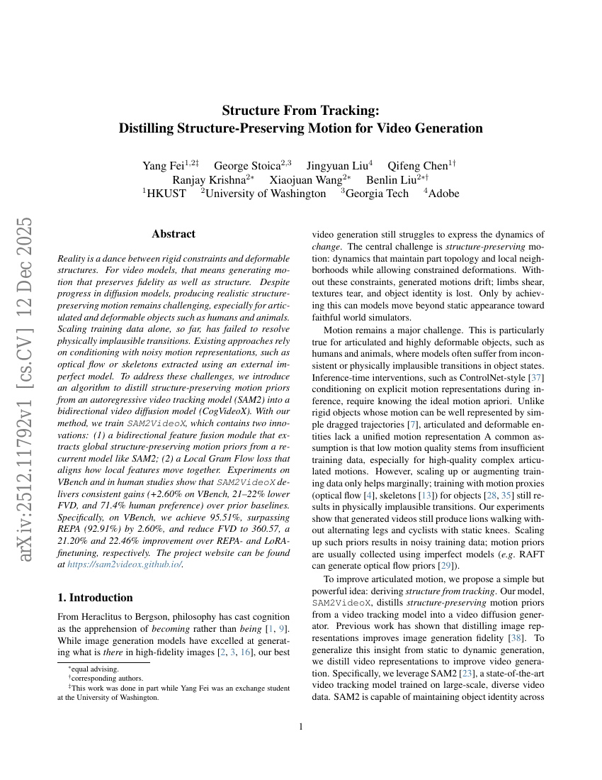 Structure From Tracking: Distilling Structure-Preserving Motion for Video Generation