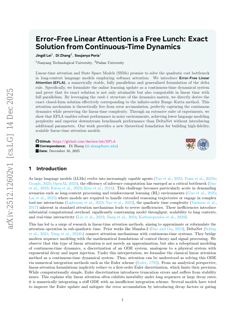 Error-Free Linear Attention is a Free Lunch: Exact Solution from Continuous-Time Dynamics