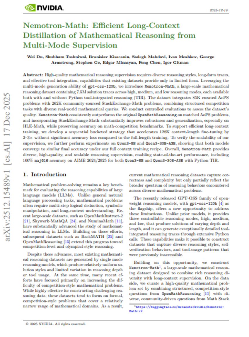 Nemotron-Math: Effiziente Langkontext-Distillation mathematischer Schlussfolgerung aus multimodaler Überwachung