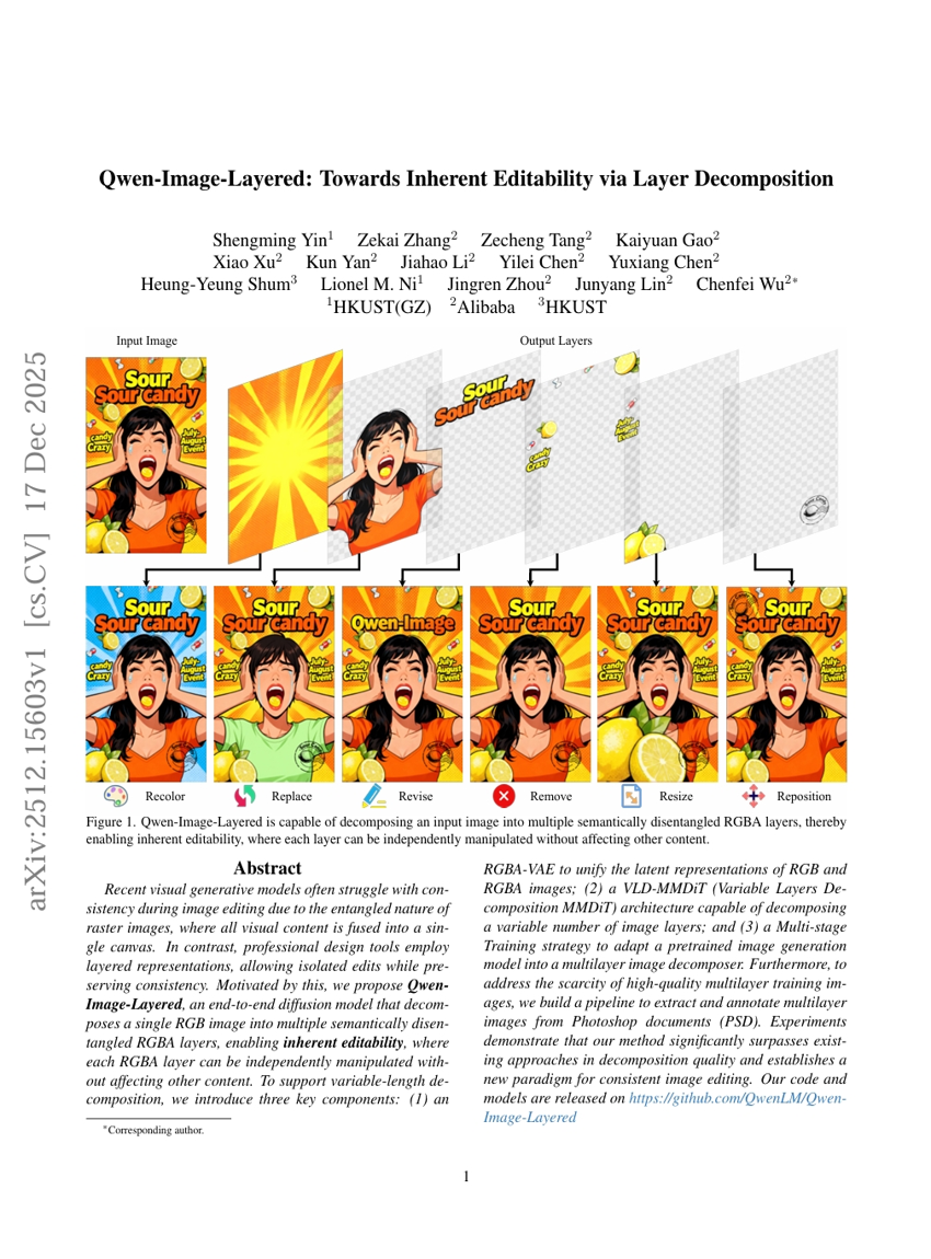 Qwen-Image-Layered: Towards Inherent Editability via Layer Decomposition