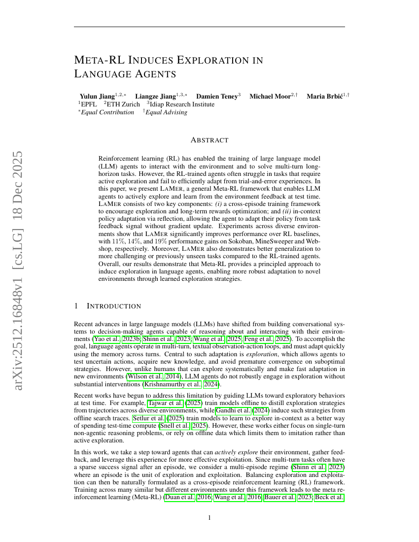 Meta-RL Induces Exploration in Language Agents