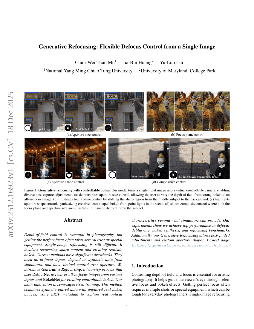 Generative Refocusing: Flexible Defocus Control from a Single Image