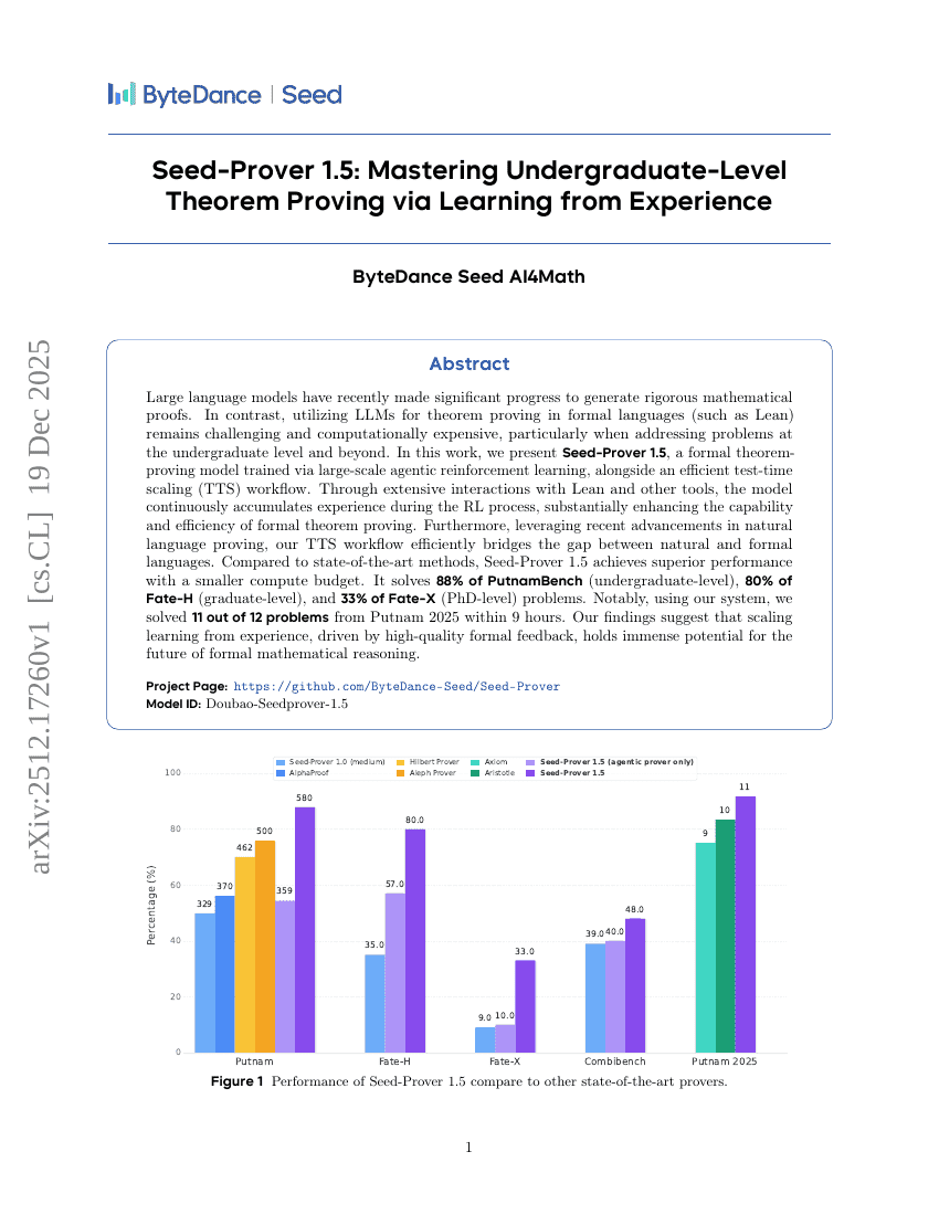Seed-Prover 1.5: Mastering Undergraduate-Level Theorem Proving via Learning from Experience